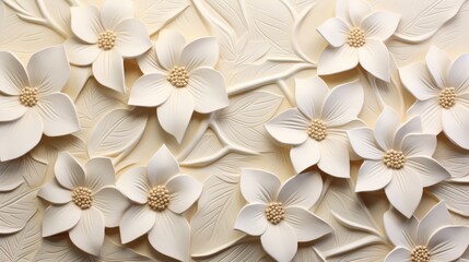 White geometric floral leaves 3d tiles wall texture - modern home decor background panorama
