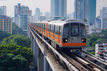 Modern Urban Public Transit System Skytrain Banner Over City Landscape