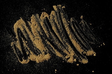 Ginger root powder isolated on black, top view	 - 767396393