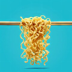 Ramen noodles against a blue background