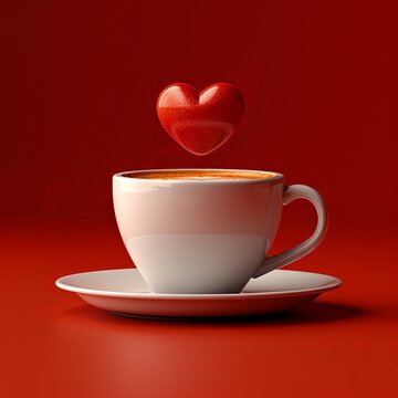 Mug of coffee with a heart above it, soft pop art 