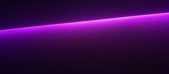 Minimalist composition featuring a single neon purple light strip casting a glow in an otherwise dark, empty space. - obrazy, fototapety, plakaty