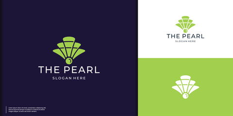 luxury and elegant pearl in clam sea shell logo design template - obrazy, fototapety, plakaty