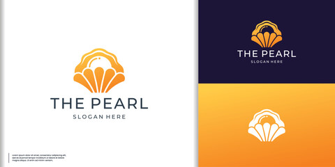 Luxury Pearl Shell Jewelry logo design template. Creative jewelry logo design inspiration. - obrazy, fototapety, plakaty