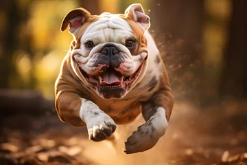 Foto op Plexiglas Running Bull Dog with motion blurred background, running bulldog © MrJeans