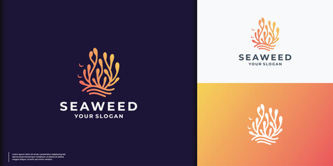 Fototapeta na wymiar Seaweed vector logo template with gradient color branding. modern and simple seaweed coral inspiration.
