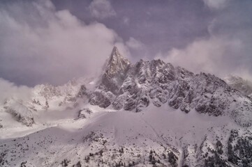 Fototapeta na wymiar View to the Mont Blanc, Alps,near Chamonix city,France in winter.