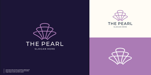 Minimalist Seashell pearl logo icon design template thin linear style illustration.