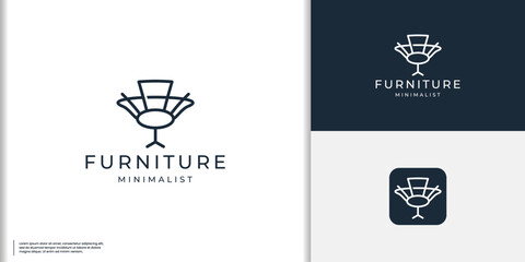 furniture logo with chair for store, creative Minimalist design style, line.abstract,interior,monogram,Furnishing