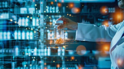 Scientist Holding Medicine Bottle in Pharmaceutical Lab
