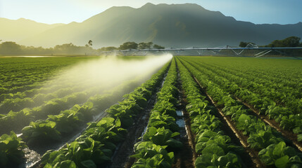 Field irrigation systems. Problems of irrigation and fertilization of agricultural lands. - obrazy, fototapety, plakaty