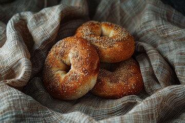 Sourdough bagels, highlighting the resurgence of traditional baking methods, artisanal and rustic appearance