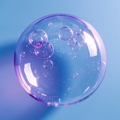 Fototapeta na wymiar Serene Blue Bubble Sphere with Smaller Bubbles Inside