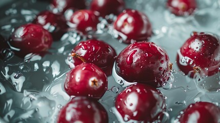 Fresh cranberries in white water. Generated by artificial intelligence.