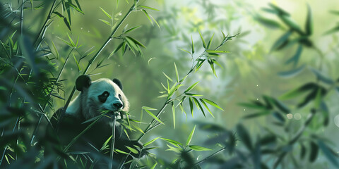Serene Bamboo Forest Sanctuary with Panda - Tranquil Nature Banner