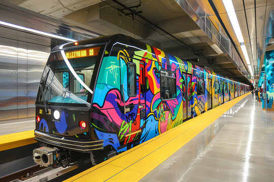 Vibrant Graffiti Art on Modern Urban Subway Train Banner