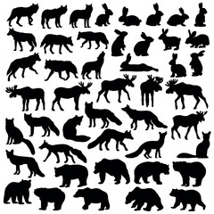 Obraz premium Black Forest Animal Silhouette Set