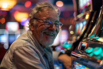 Obraz premium A detailed view of a cheerful middle-aged man at a casino