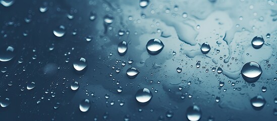 Focus on a window covered with rainwater droplets creating a close-up view