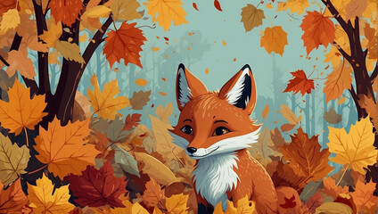 Fototapeta premium fox in the autumn forest, fox in the autumn, fox