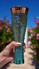A golden torch with a pattern in a man's hand.
Concept: Symbolism of aspiration and achievement in sports, sporting events and awards.