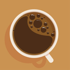coffee cup over brown background flat style foam top view aerial
