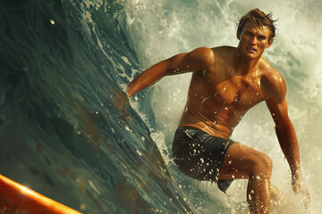 Summer Adventure with Dynamic Surfer Riding the Ocean Waves Banner