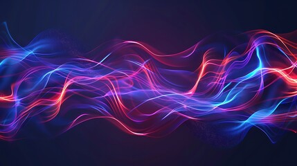 Fototapeta premium High speed effect motion blur night lights blue and red. Futuristic neon light line. bright sparkling background. Purple glowing wave swirl, impulse cable lines. Long time exposure. Generative Ai