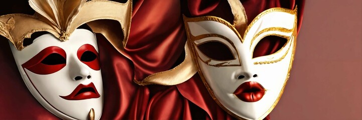 venetian masks.  Background - theatrical masks. Card template with