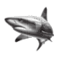 Shark halftone isolated, black silhouette on a transparent background for printing, stencil..Vector drawing