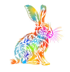 colored rabbit vector illustration, isolated on white background. Hand drawing. Not AI, Printing on a T-shirt. Vector illustration