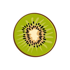 Green thin slice of kiwi. Isolated vector sliced fruit in flat style. Summer clipart for design