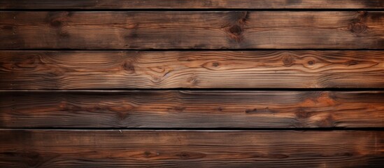 A detailed closeup of a brown hardwood plank wall with a blurred background, showcasing the intricate wood stain pattern and brickwork