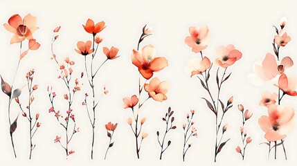 Set of floral watercolor elements. Generative Ai - obrazy, fototapety, plakaty