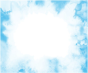 Fototapeta na wymiar Light turquoise color watercolor illustration, creative background, smeared sky blue shades frame.