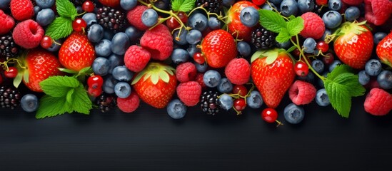 A variety of berries, considered superfruits, are showcased against a dark backdrop. These seedless...