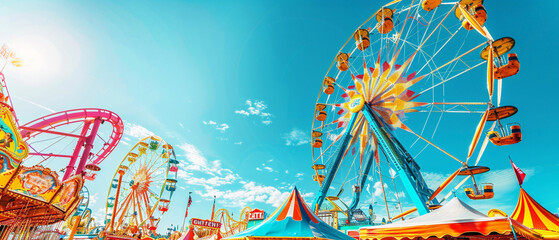 Naklejka premium Exciting carnival scene with bright colors, rides, and attractions, perfect for a fun-filled day out.