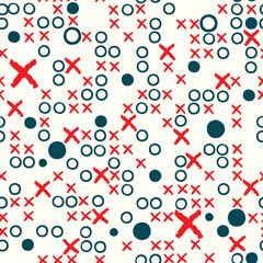 abstract seamless pattern with crosses and circles on white background. Tic tac toe. Suitable for wallpaper, wrapping paper or fabric - 767404760