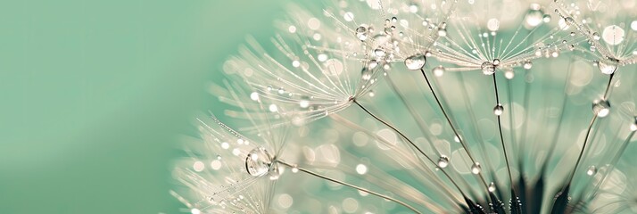 detailed view of a dandelion with tiny drops of water resting on its delicate petals, 