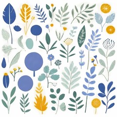A collection of seamless pattern, colorful abstract plants and flowers. Hand drawn Collection of leaves and flowers. A close up of a pattern of flowers and leaves.
