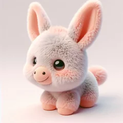 Tuinposter Cute furry donkey toy in pastel colors. Toys for kids. AI generated © Alicina