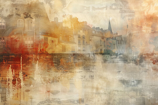 An abstract background that reflects the charm and elegance of French style. The image features a mix of warm colors and rustic textures