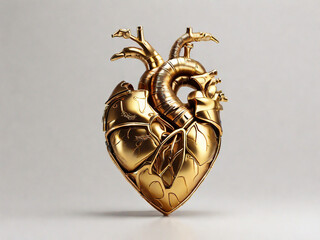 3d Golden heart isolated on white background