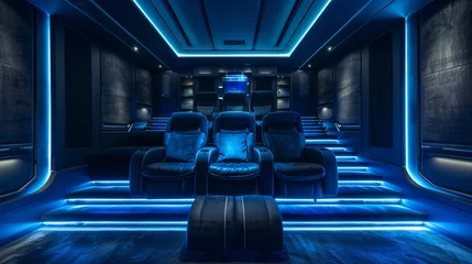 Fotobehang Luxe home theater with plush seating and ambient lighting. © Marcel