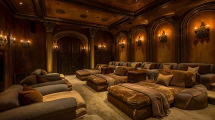 Fotobehang Luxe home theater with plush seating and ambient lighting. © Marcel
