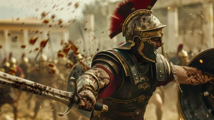  Roman soldier fighting with his sword in a battle created with Generative AI © mg photo