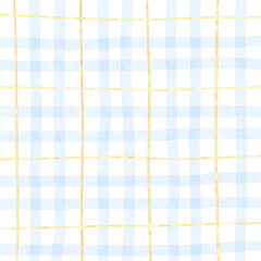 Gold Light Blue Plaid Hand Drawn Background Overlay