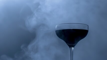  a close up of a wine glass with smoke coming out of the top of the glass and on the bottom of the glass.