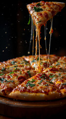 Mouthwatering Pepperoni Pizza with a Dynamic Cheese Pull