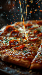 Mouthwatering Pepperoni Pizza with a Dynamic Cheese Pull